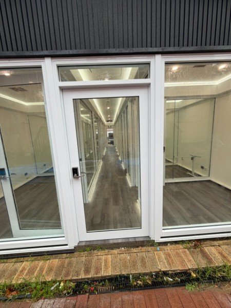 White aluminium glazed entry doors